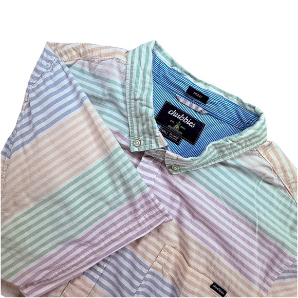 Chubbies Friday Button Front Shirt Size 2XL Colors of The Wind Stripe Retro - Picture 1 of 5